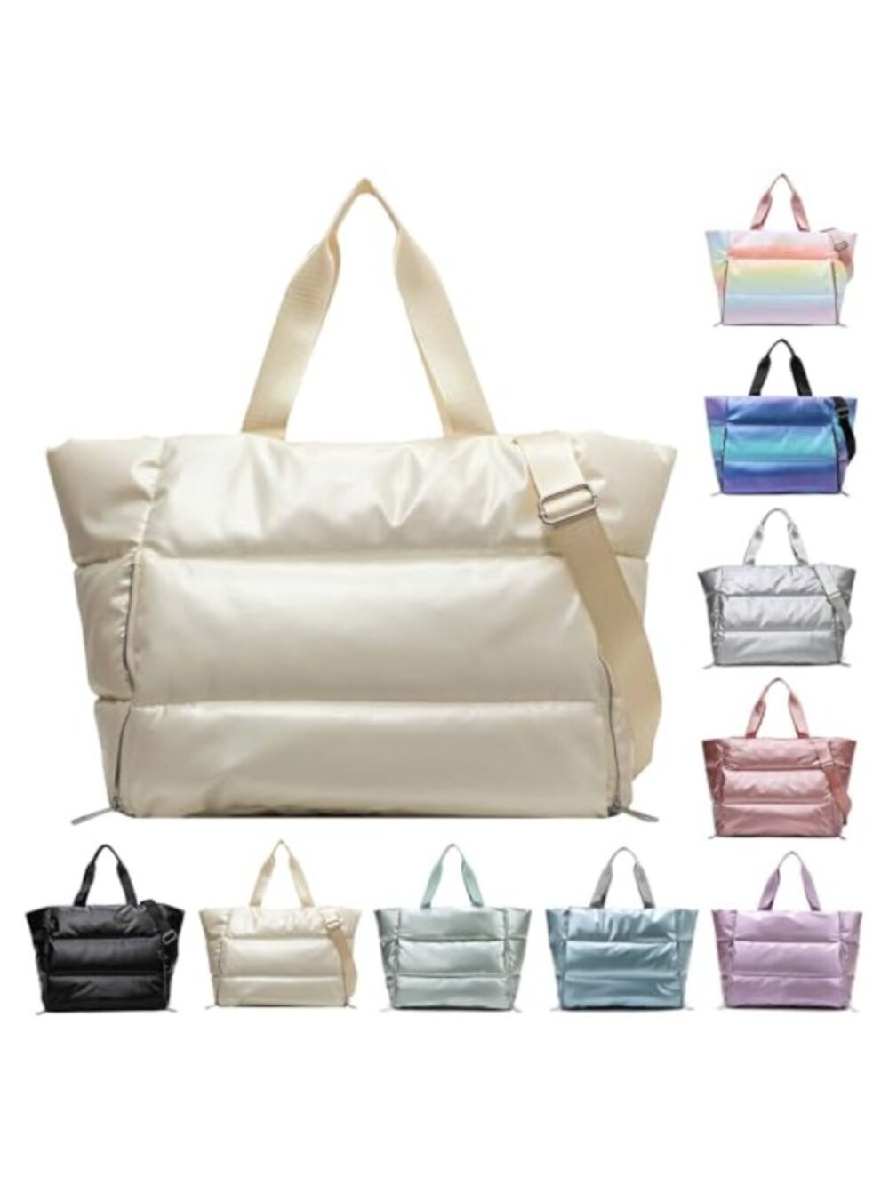 Quilted Puffer Tote Bag Nylon Large Lightweight Crossbody Gym Travel